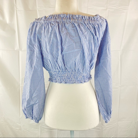 Sportsgirl Stripe Off Shoulder Crop Top Size 16 - Picture 6 of 9